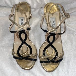 Jimmy Choo Strappy Gold and Black Heels
